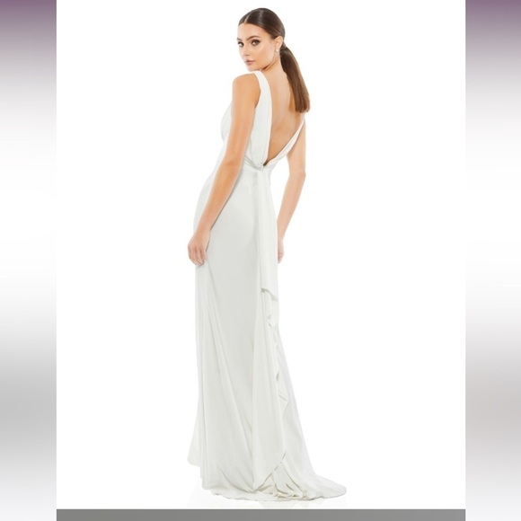 Mac Duggal 12336i Cowl Back with Tail White Gown Dress Size 8 - Picture 2 of 5